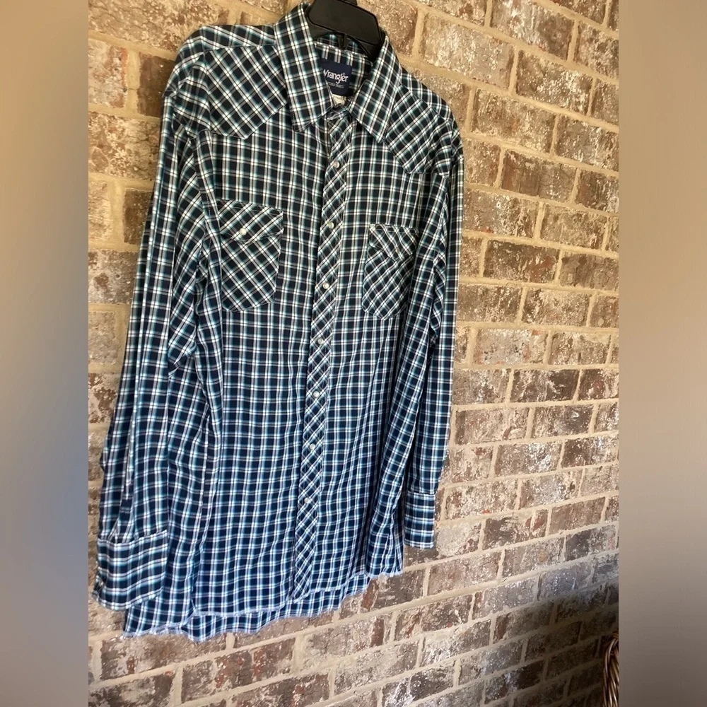 Wrangler Pearl Snap Vintage Western Shirt Long Sleeve Men’s 18  Plaid